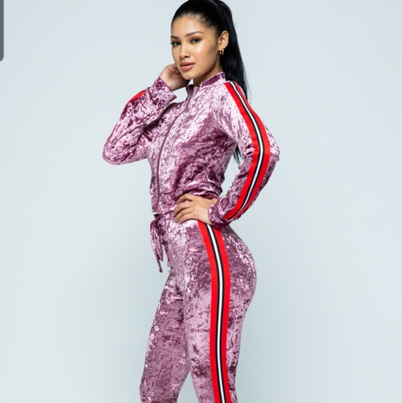 Mauve crushed velvet jogger set NWOT S, M, L - Picture 2 of 8